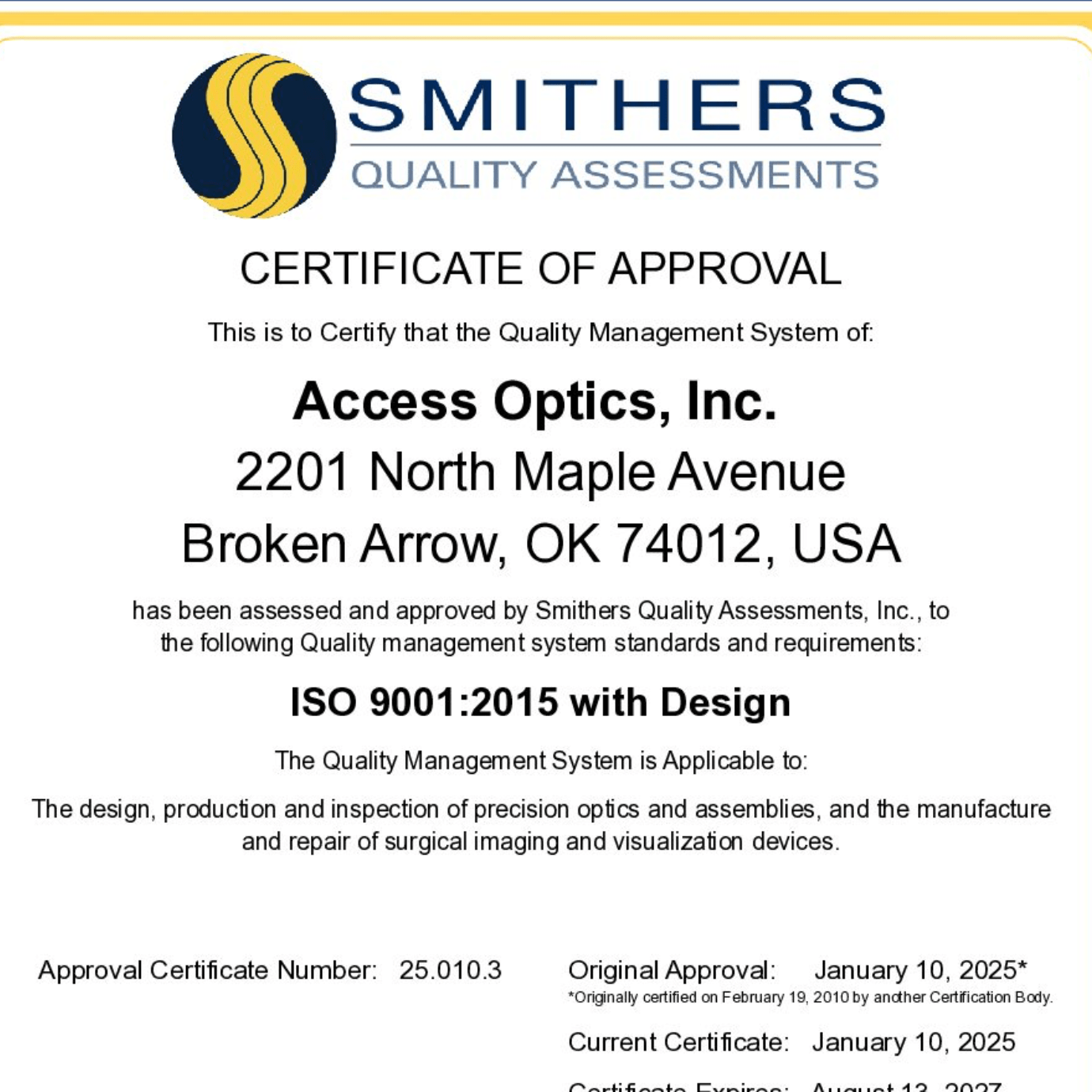 Certifications - Access Optics